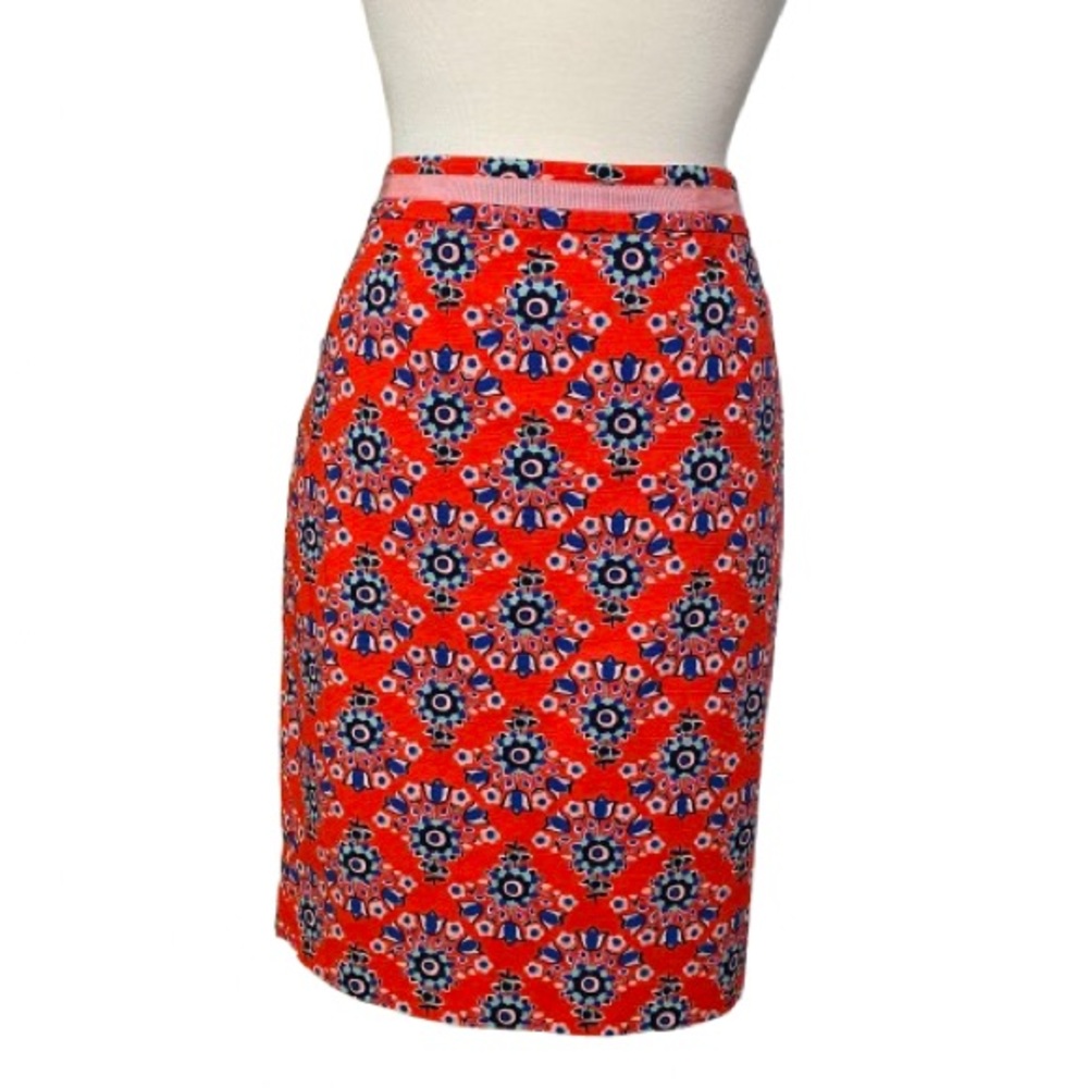 Boden Women’s Red and Blue Patterned Pencil Skirt Cotton Spandex Size 14 EUC
